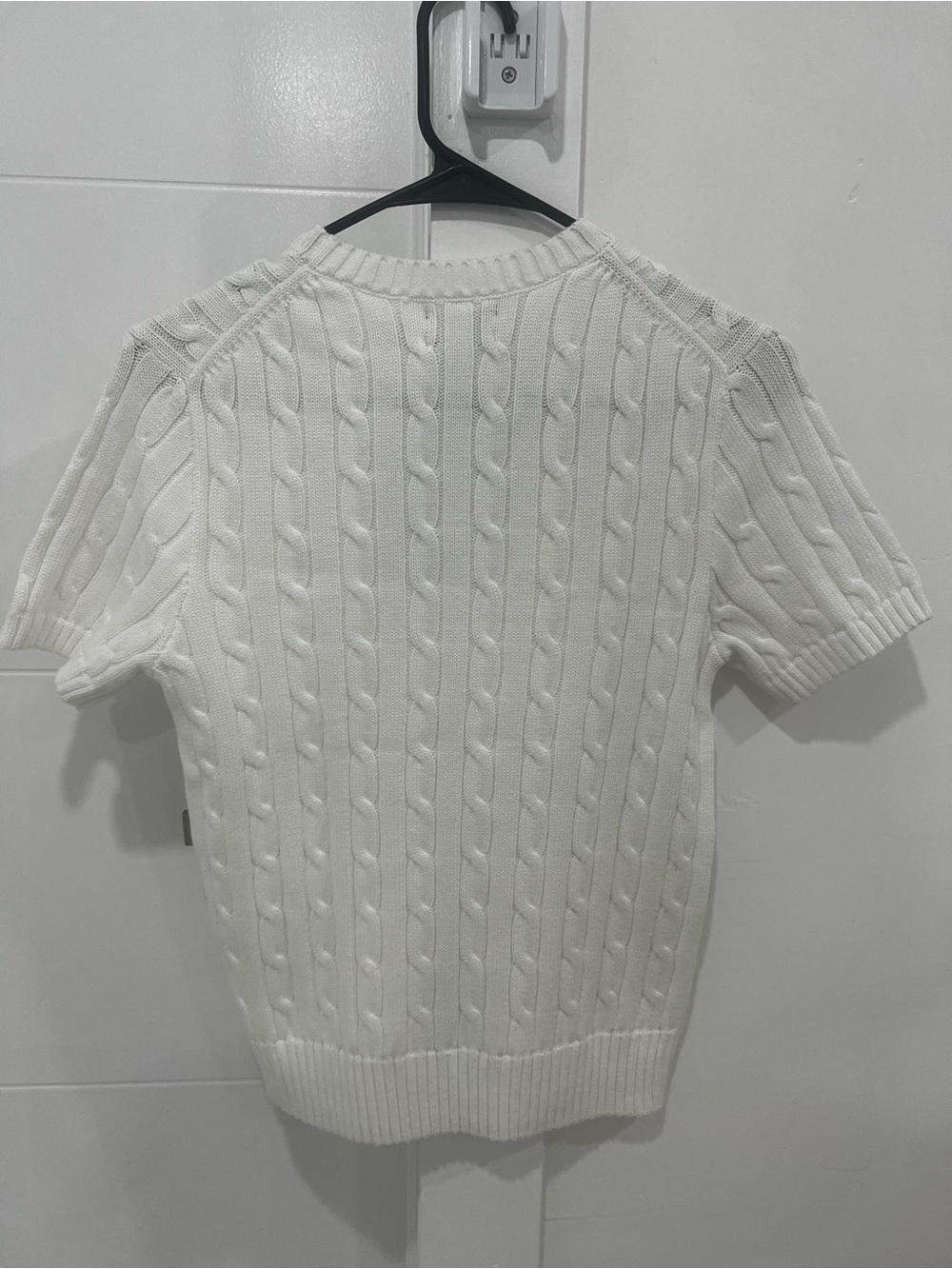 Polo by Ralph Lauren Women White Cable-Knit Short Sleeve Sweater - Picture 2 of 4
